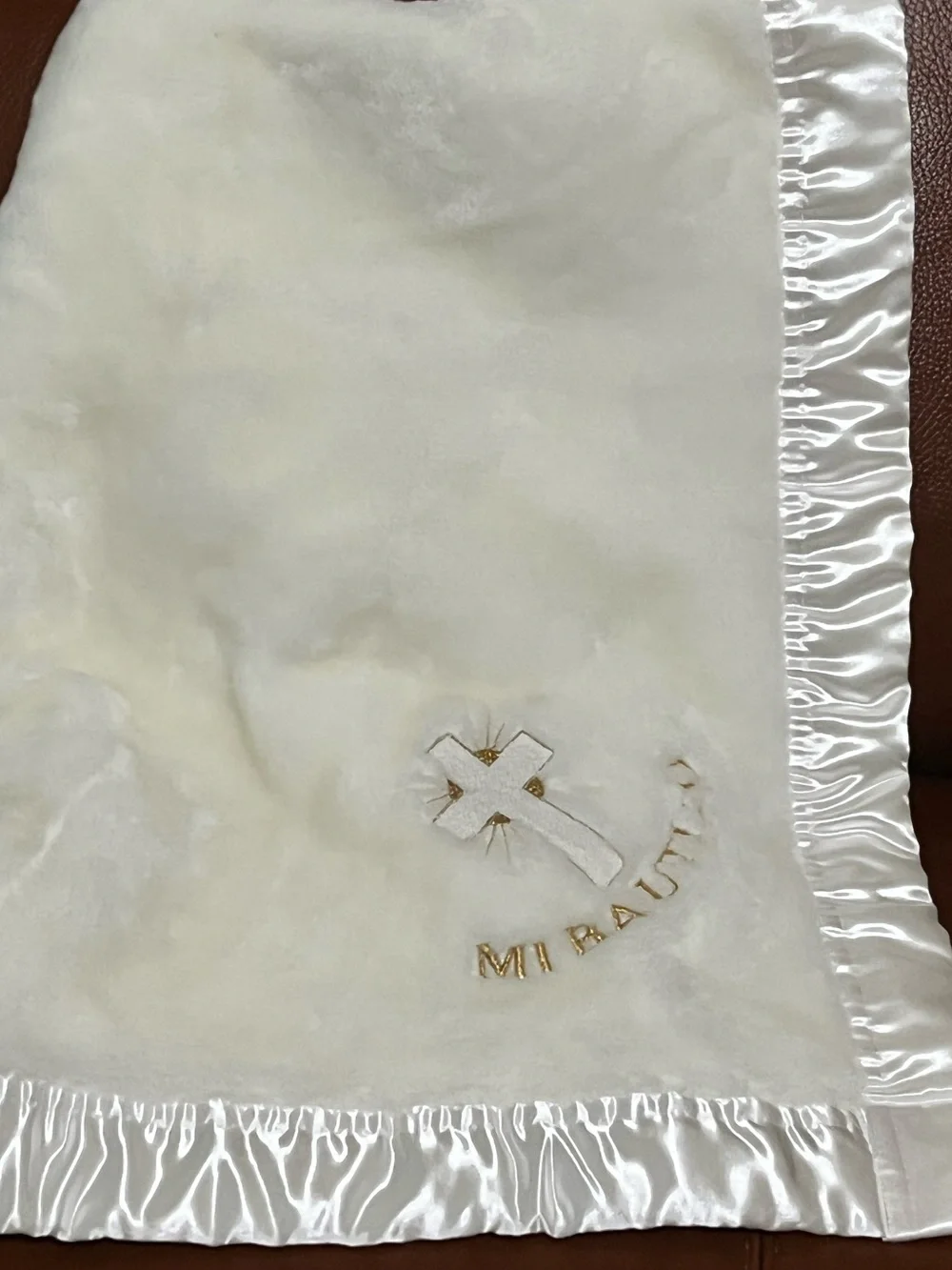 Baby Mink Soft White Satin-Trim Blessed Baby Baptism Blanket - Embroidered Cross